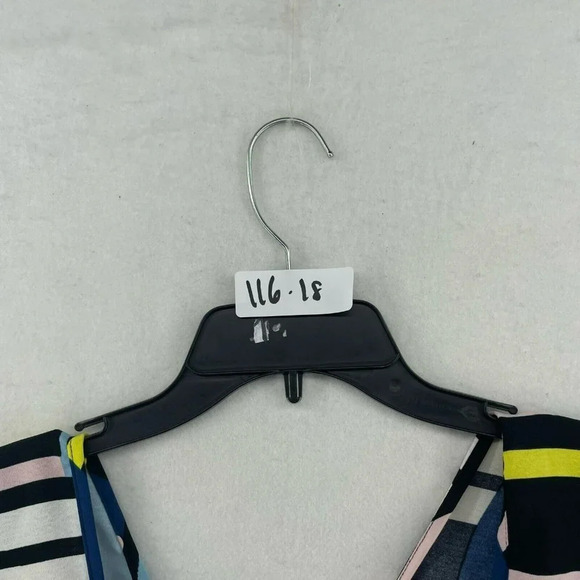 Prettylittlething Midi Dress Sz 6 Black Pink Yellow Striped V-Neck Ruffle Hem - Picture 10 of 10